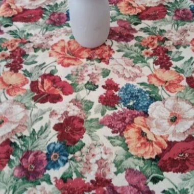 ZN102-84棉麻交织布【90*250】米白色百花齐放水溶边桌布茶几布