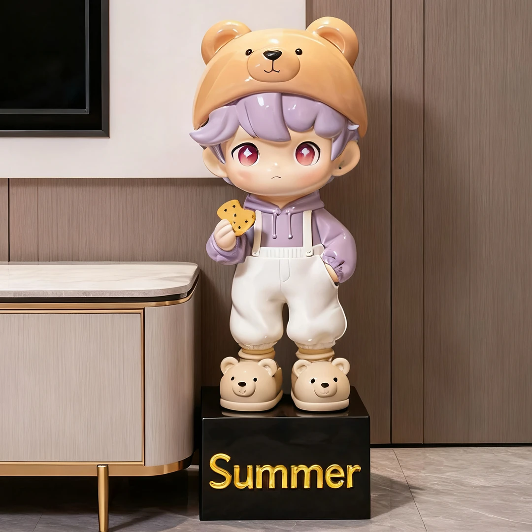 潮玩卡通手办泡泡饼干男孩网红熊客厅家居电视柜装饰落地大号摆件