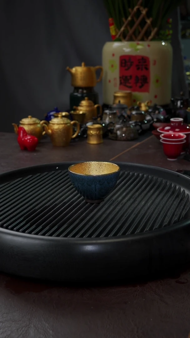 【闪购商品】杯【宜景窑天目釉蓝釉鎏金】鸡心杯