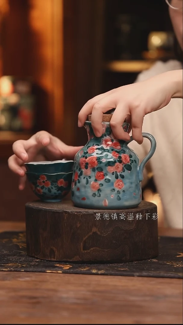 陶瓷 景德镇高温釉下手绘陶瓷@L748@