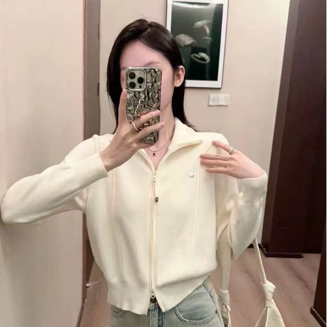 高领毛衣女外套秋冬季新款宽松显瘦长袖上衣时尚双拉链开衫针织衫