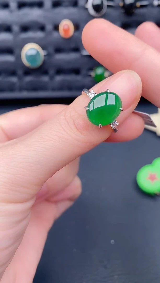 银S925镶嵌戒指翡翠天然a货翡翠215