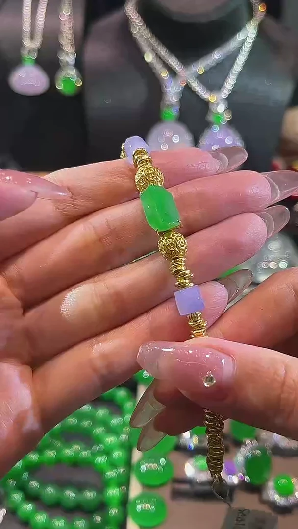 手链翡翠18K金镶嵌手链