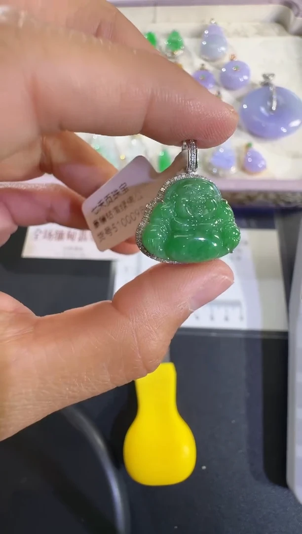 吊坠(不含链)18K金镶嵌翡翠【源头工厂】钻石镶嵌