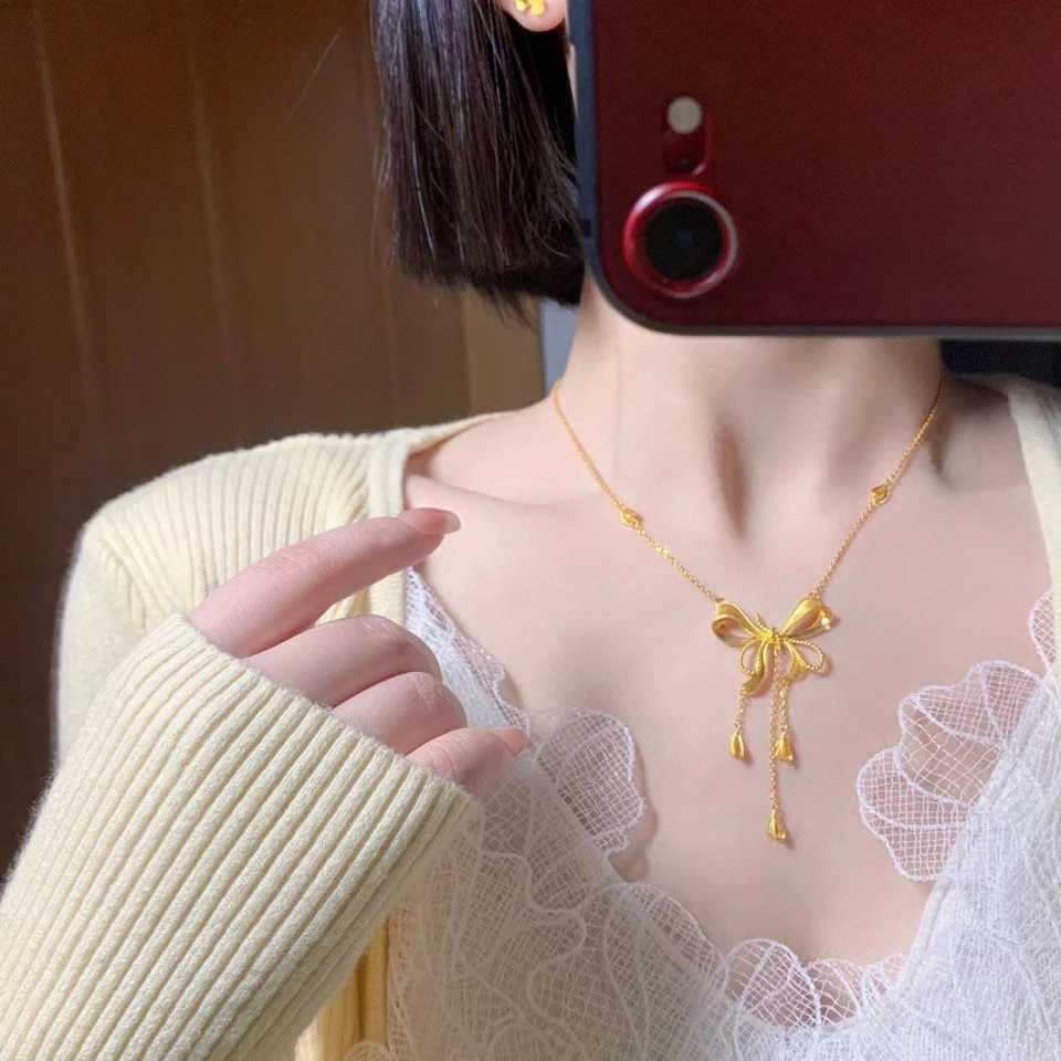 铜合金项链 项链新款公主金色丝带蝴蝶结女轻奢流苏甜美气质通勤