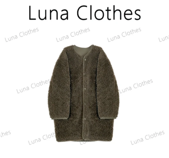 张妍LUNA‘柔森’正反两穿100绵羊毛宽松版型小圆领百搭外套81567