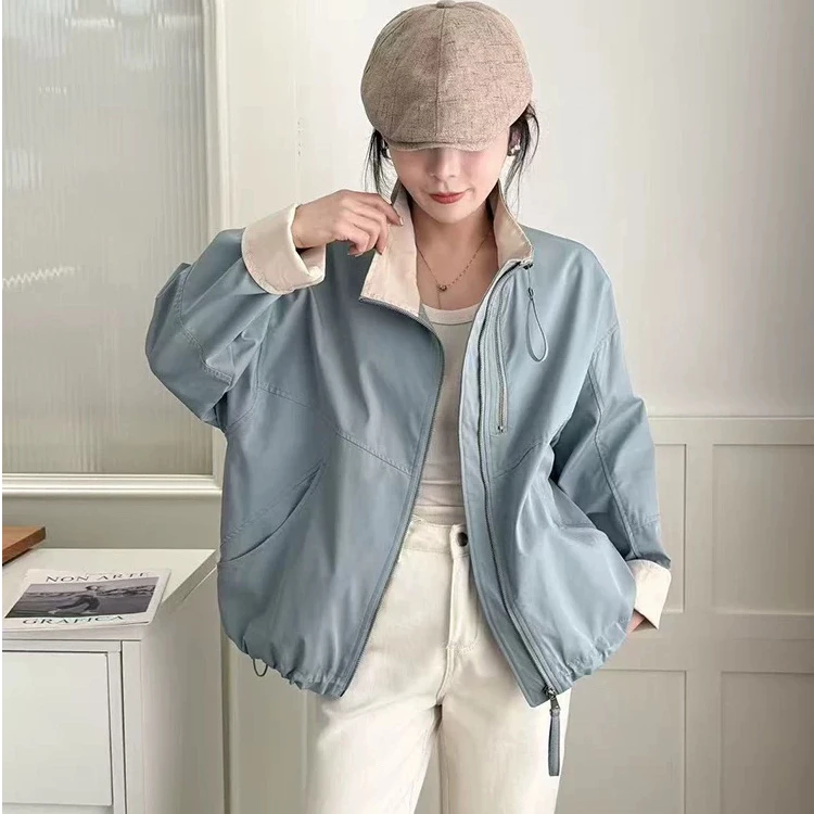 2513  短款外套女2025春秋新款韩版宽松休闲立领棒球服夹克上衣女