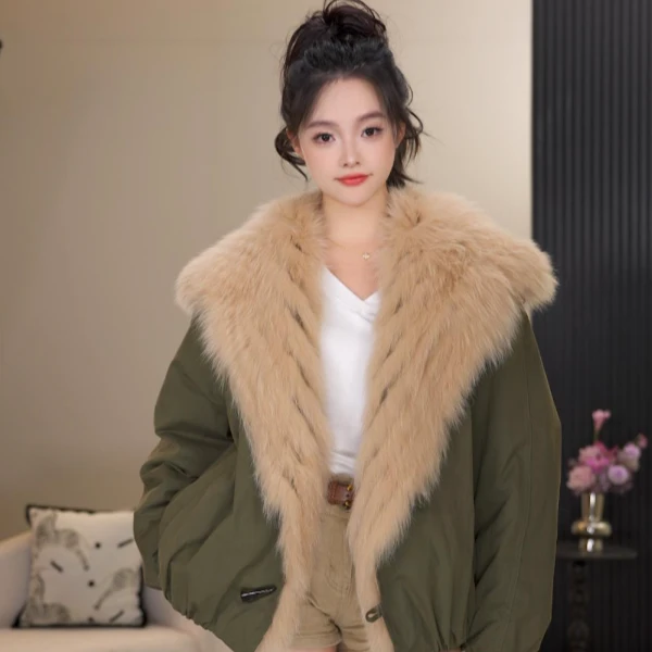 【青青】2025冬季新款大毛领翻领双面穿派克服-PKF-2136