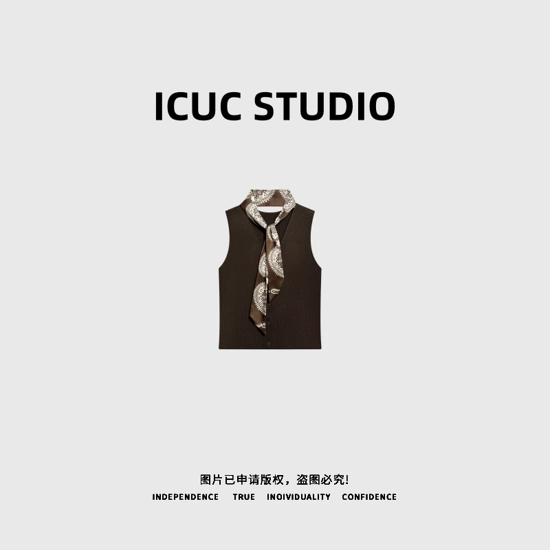 ICUC STUDIO-【高智哲学】简约无袖设计感针织上衣（配丝巾）8889