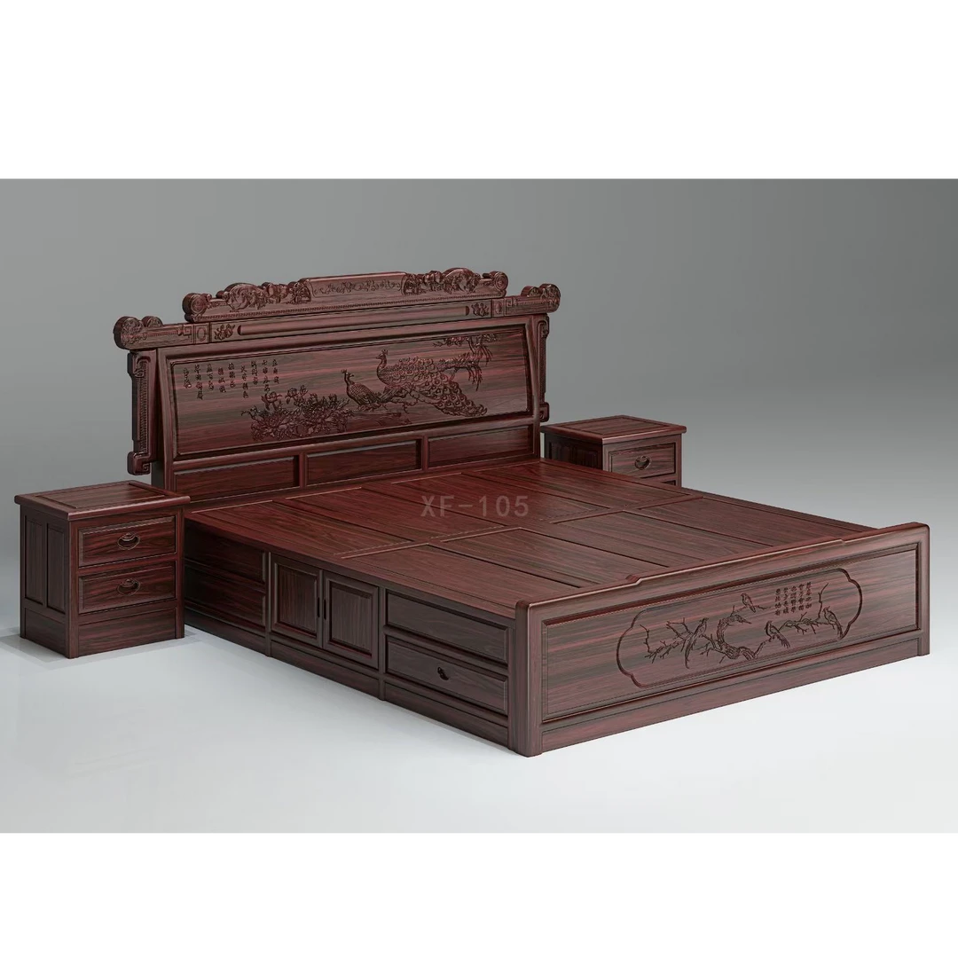 酸枝大床1.8米有暗箱有高脚，有雕花有素面，家用实木床双人床