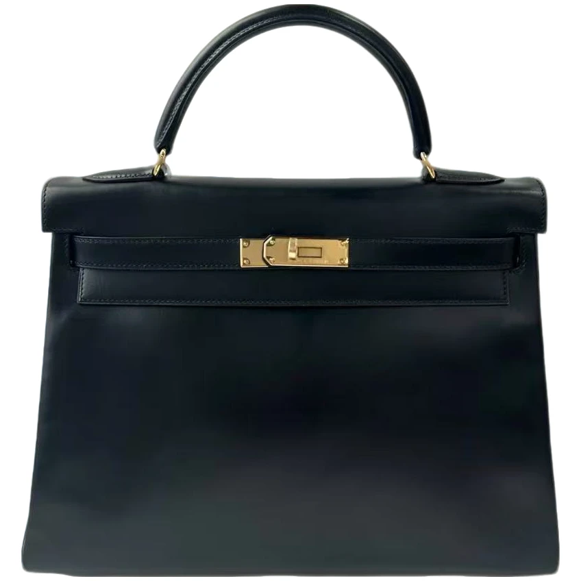 95新 Hermes/爱马仕 kelly32 黑金 box皮 框A刻