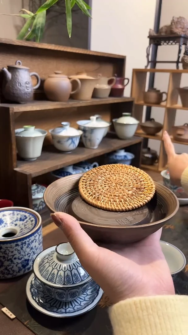 【闪购商品】其他粗陶鎏金大壶承+10藤垫