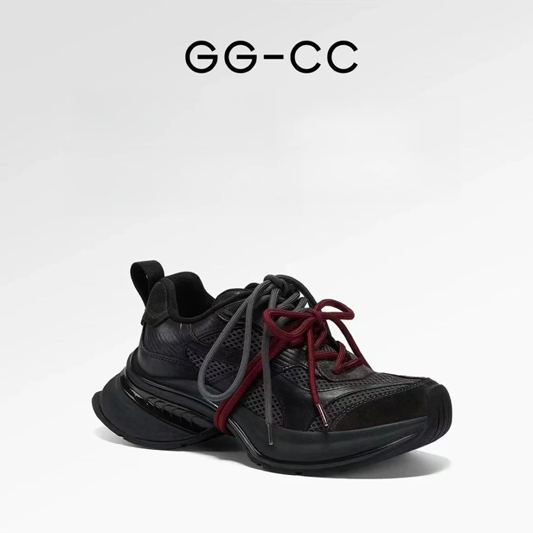 GC厚底老爹鞋2025年新款潮流撞色系带运动休闲女鞋增高透气防滑