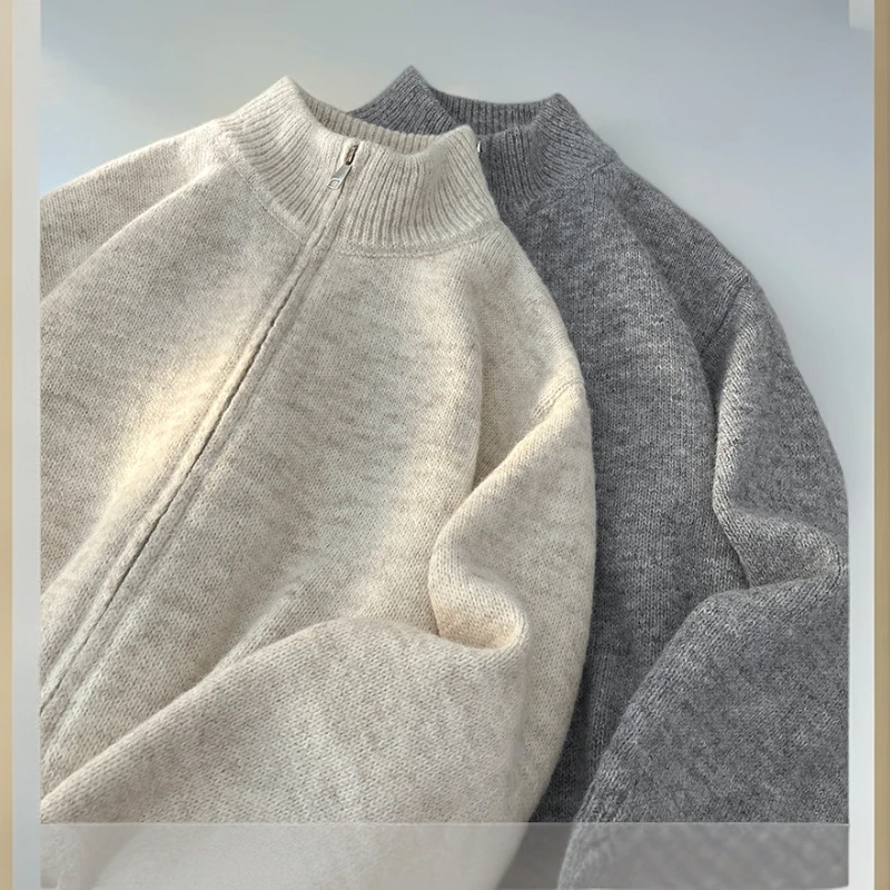 高领针织衫秋冬休闲宽松保暖开衫毛衣外套设计感时尚潮流百搭上衣