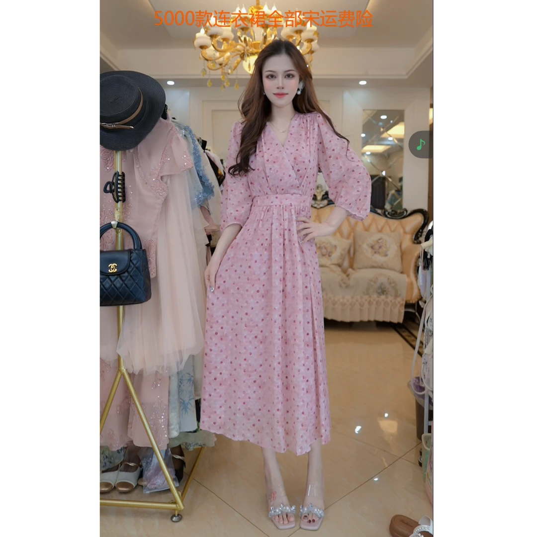 【赠送运费险】波点印花连衣裙2025新款气质显瘦收腰裙子Q56050