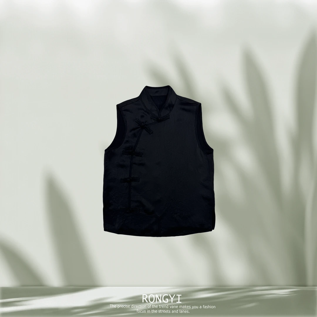 RONGYI-新中式黑色斜襟马甲