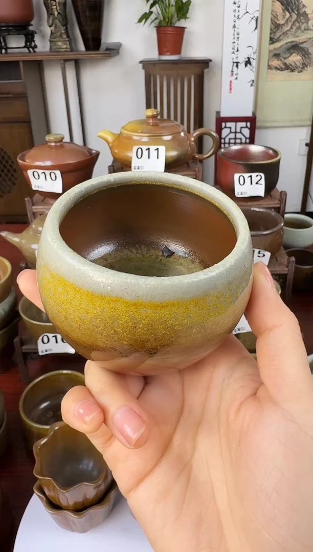 杯五色土高温柴烧儒陶罗汉杯