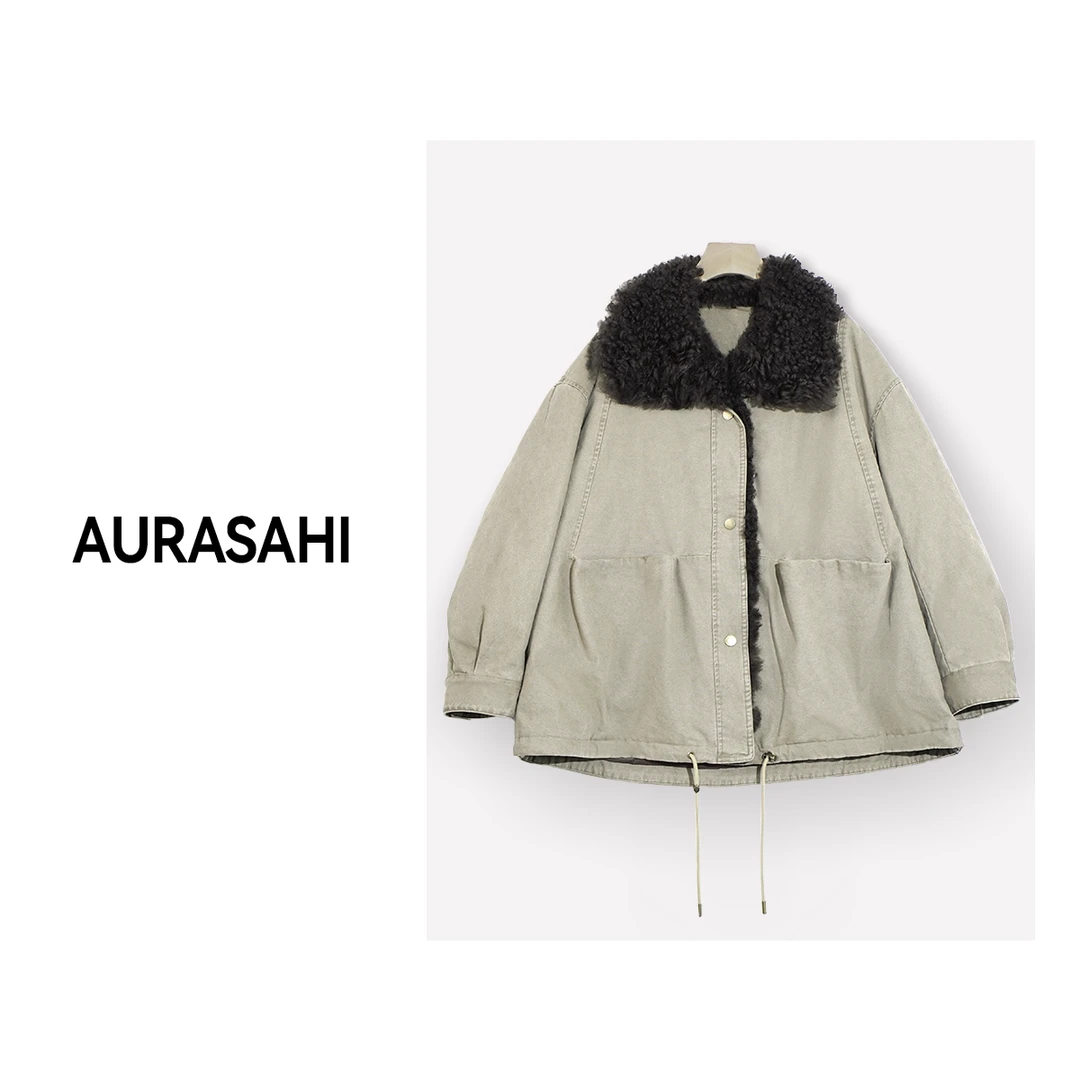 【AURASAHI】90白鹅绒派克服羊皮毛一体毛领短款羽绒服205121117