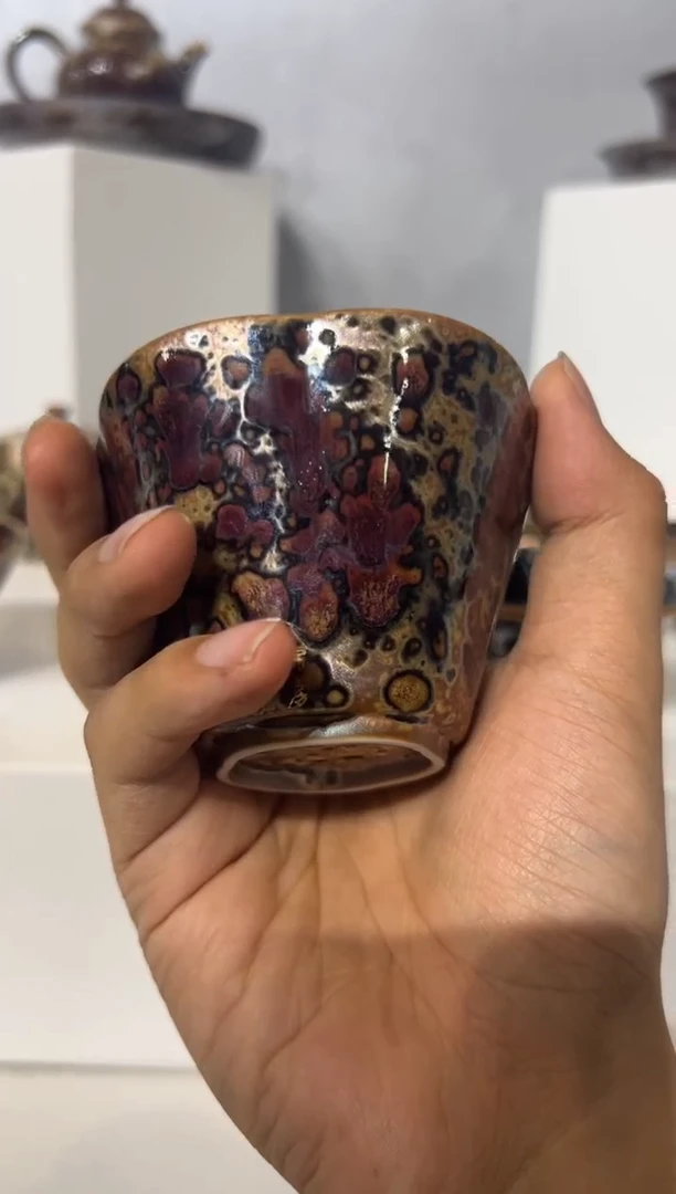 杯128柴房陶瓷柴烧斑鹿福字杯