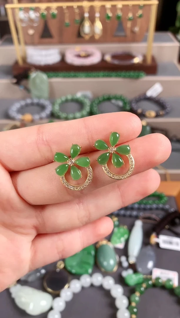 银S925镶嵌和田玉耳饰1