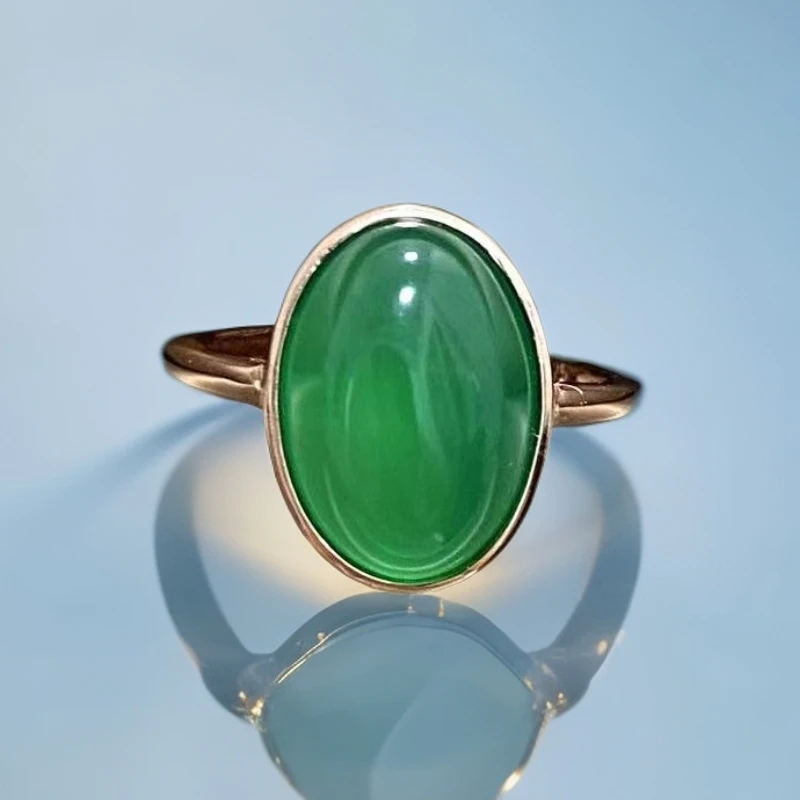 925银玉髓戒指经典简约百搭10*14mm圈口可调节 1001