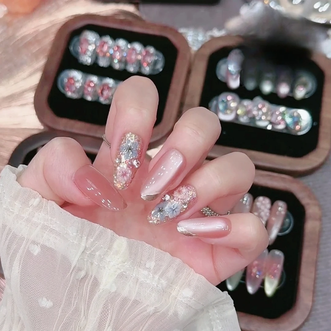 【绮梦花园】纯手工穿戴美甲猫眼立体浮雕手绘光疗软甲手绘美甲