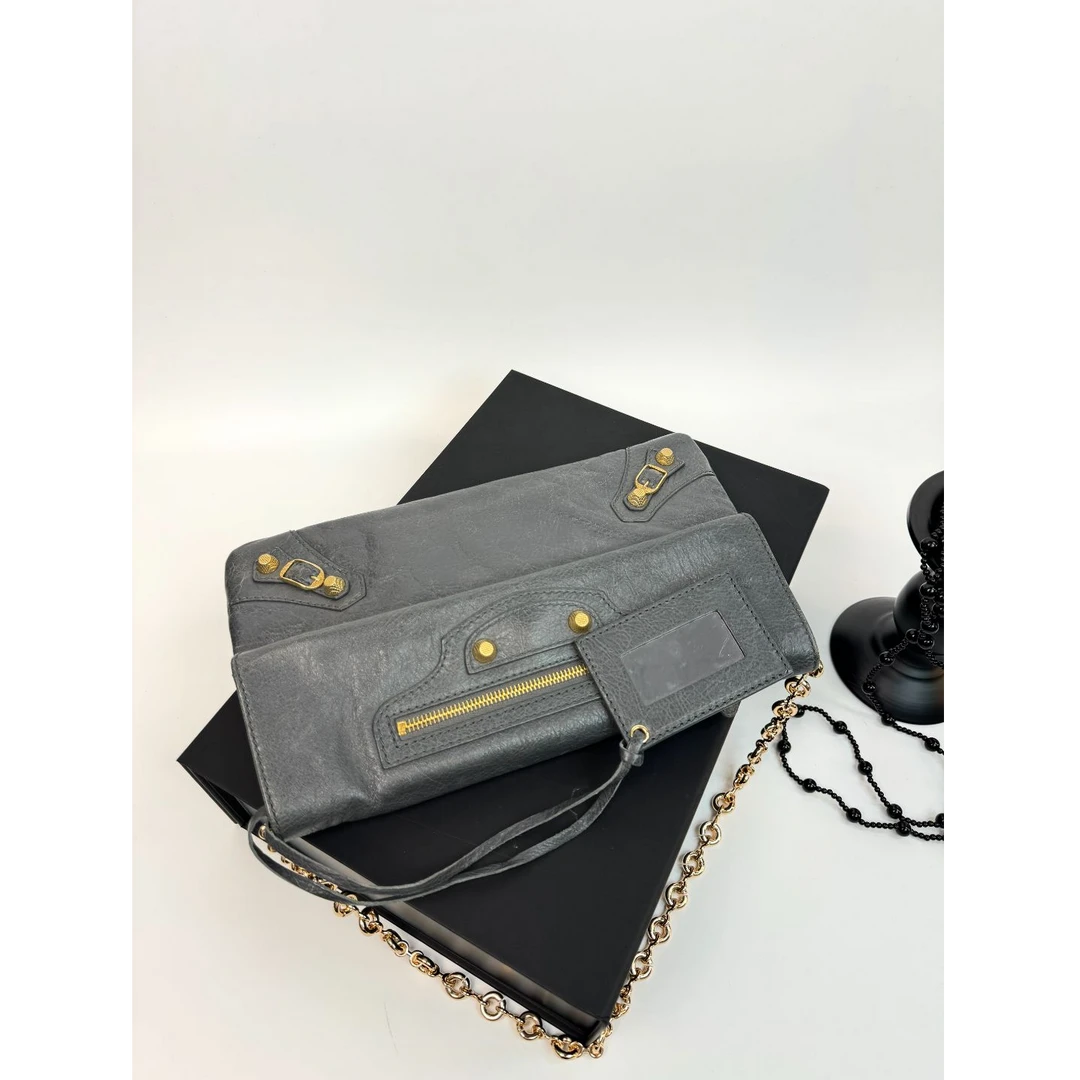 95新 Balenciaga/巴黎世家 【小考拉】巴黎世家 灰金机车信封手拿包