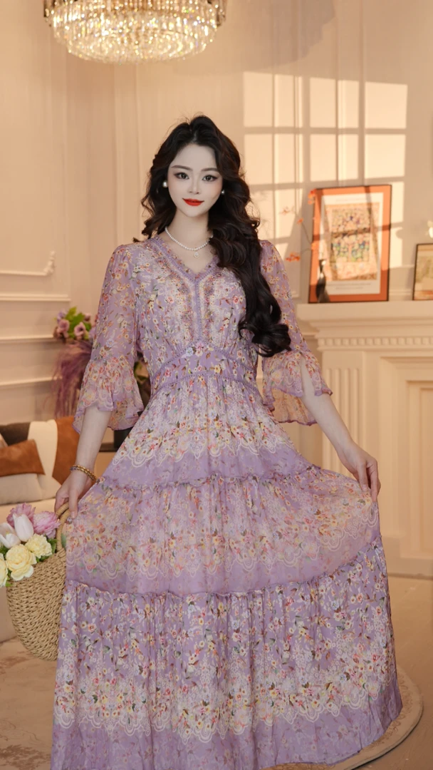 【紫梦轻纱】25年 新款高贵名媛风优雅气质收腰高端连衣裙