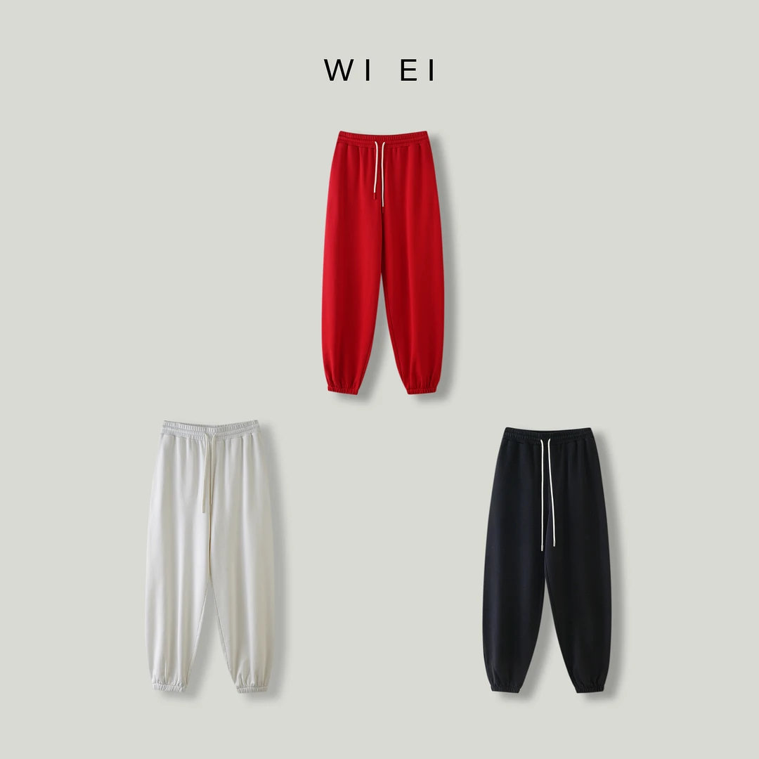 《WI EI》*篙织篙密棉松紧系带束脚休闲卫裤 24188