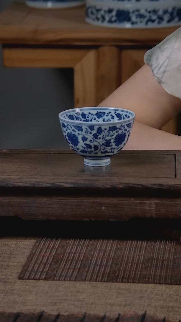 杯折葵非器手工手绘缠枝莲满绘鸡心杯