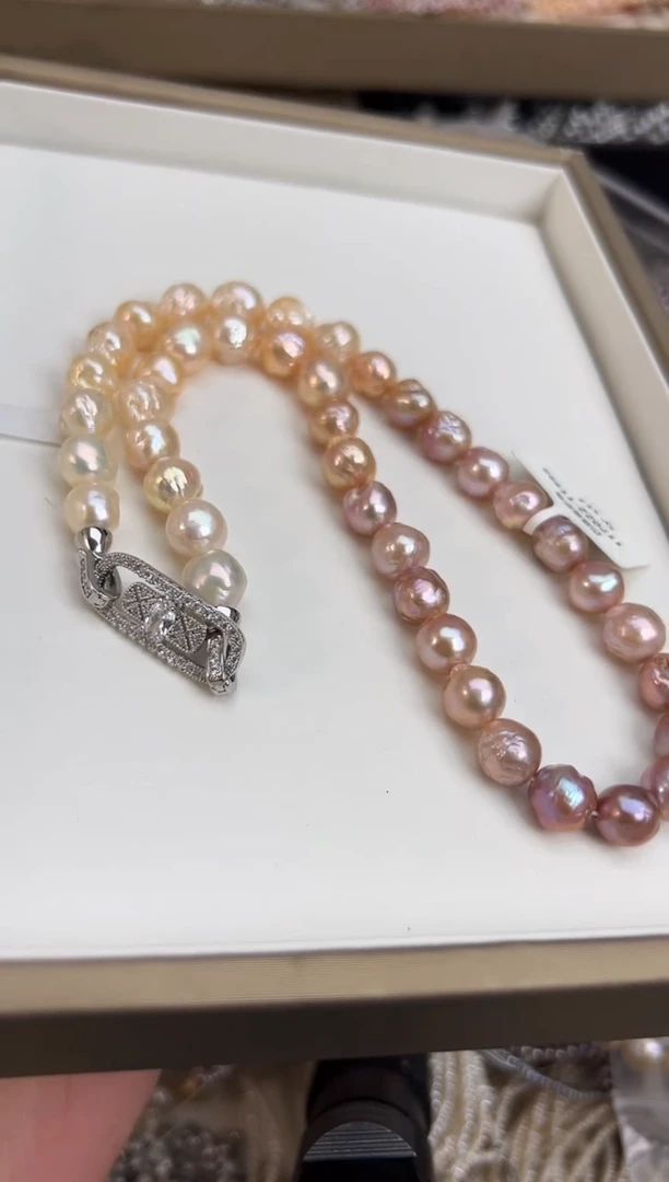 未镶嵌1淡水珍珠渐变色*强光珍珠项链10mm左右