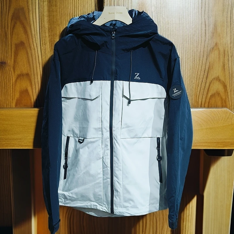 0908运动时尚户外防风防水连帽颈部充气男士外套