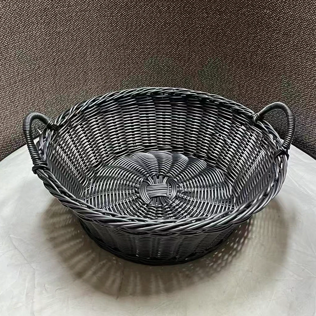 5768瑕疵款 直径40高15cm 家用PVC编织收纳筐简约储物篮子洗菜筐