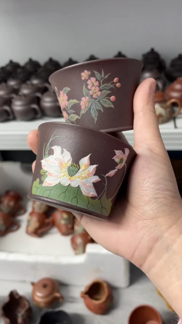 茶壶紫砂天青马蹄杯一对