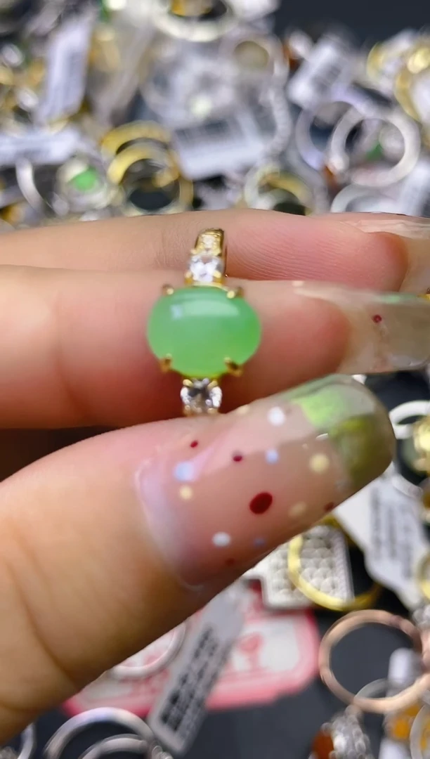 翡翠戒指银S925镶嵌百内无证书