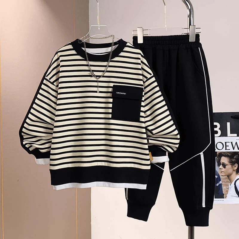 男童儿童中大童2025秋季新款圆领卫衣套装时尚休闲两件套时髦童装