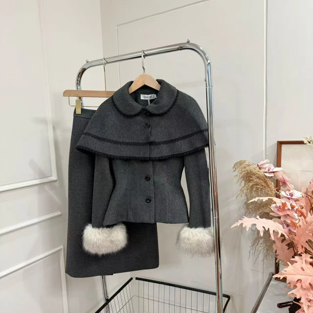 拉夏贝尔2025年冬季新款时尚简约宽松羽绒上衣+半裙 27500 JCK