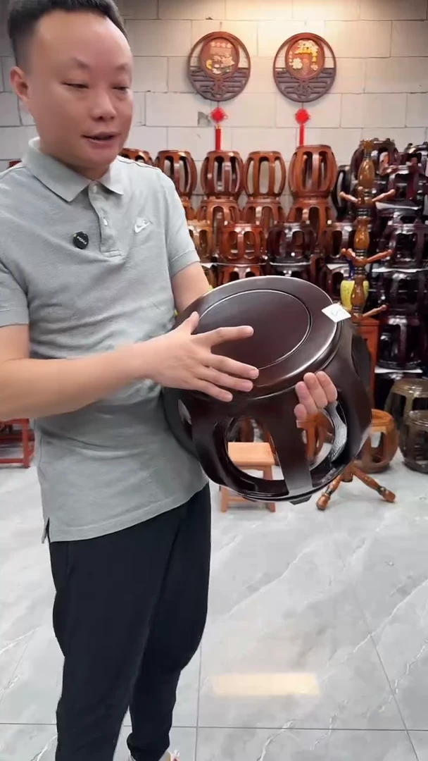 花梨木类坐具【微瑕】胡桃色小号鼓凳5号