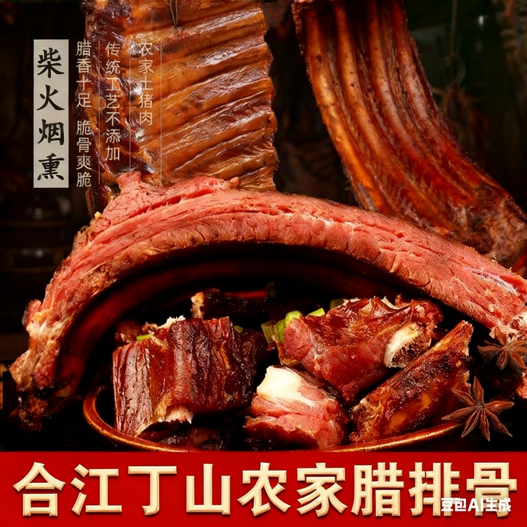 腊排骨农家传统柴火烟熏腊排骨川味排骨五香排骨腊味排骨