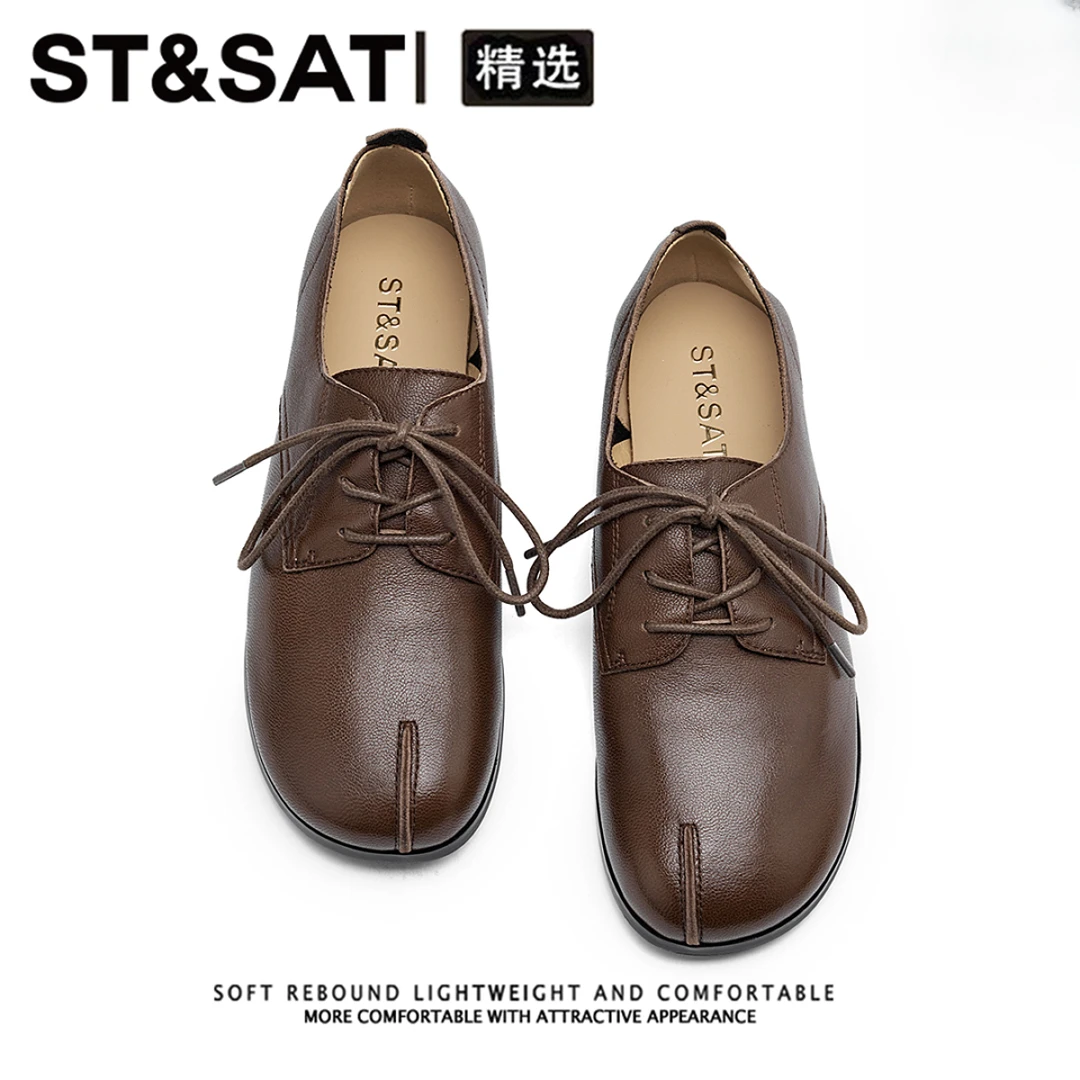 星期六真羊皮通勤平底单鞋女2025新款一脚蹬小皮鞋软底不累脚女鞋