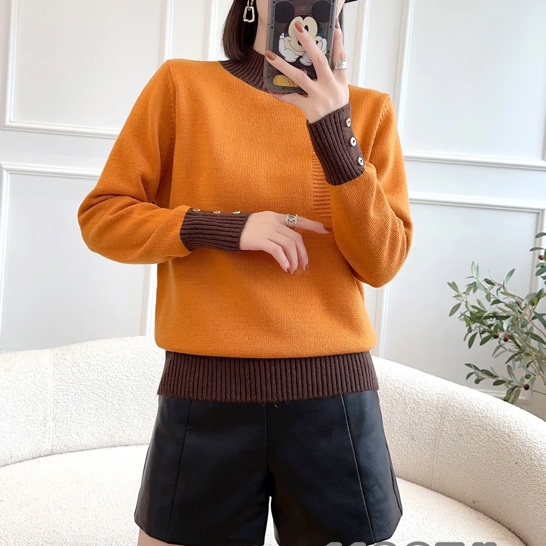 687#秋冬长袖针织衫半高领套头55