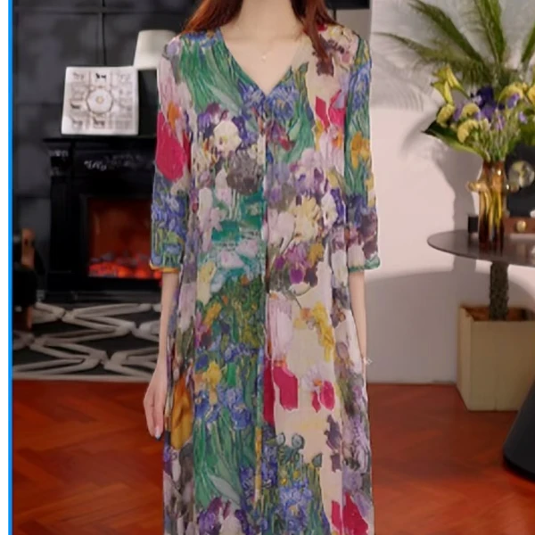 TT-高端气质显瘦v领套夏季凉感连衣裙