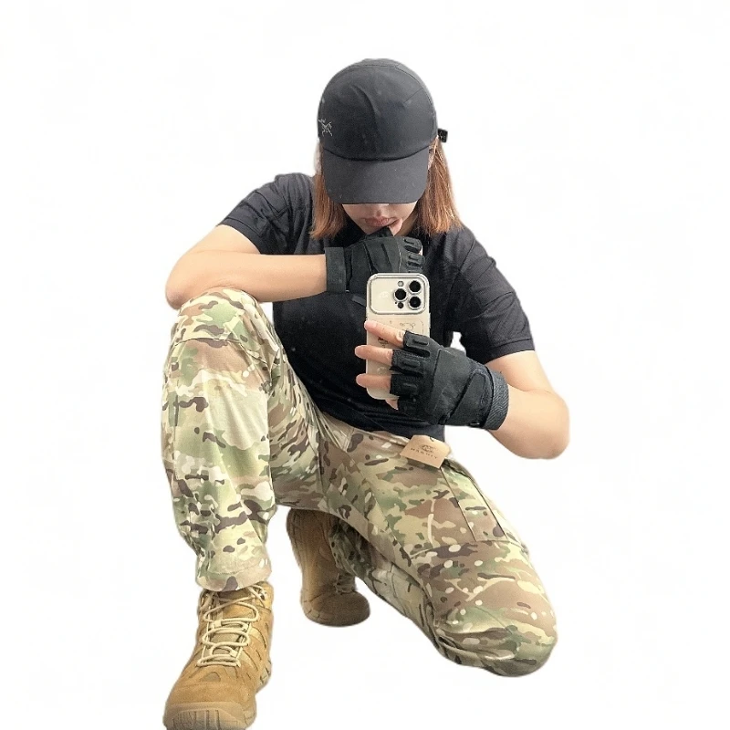 【逆鳞战术】定制款夏季薄款迷彩登山拉链束腿裤透气战术裤男士弹力
