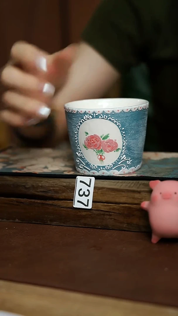 大叔小院 玫瑰蓝 岩彩咖啡杯