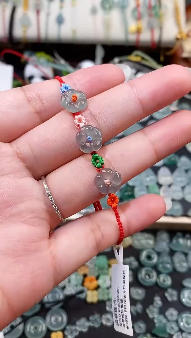 裸石翡翠花花手绳 手围15