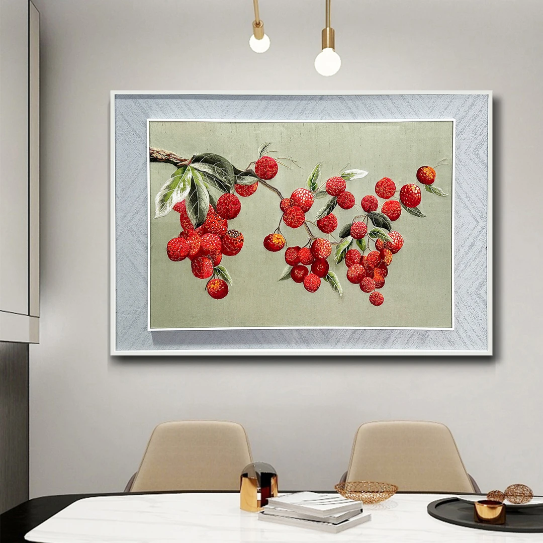 荔枝刺绣餐厅立体玄关装饰画走廊过道餐厅墙面壁画