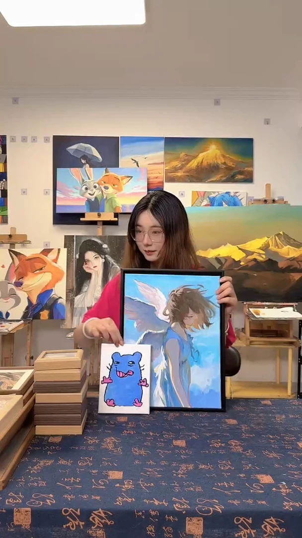 丙烯画最*蓝老鼠丙烯画y