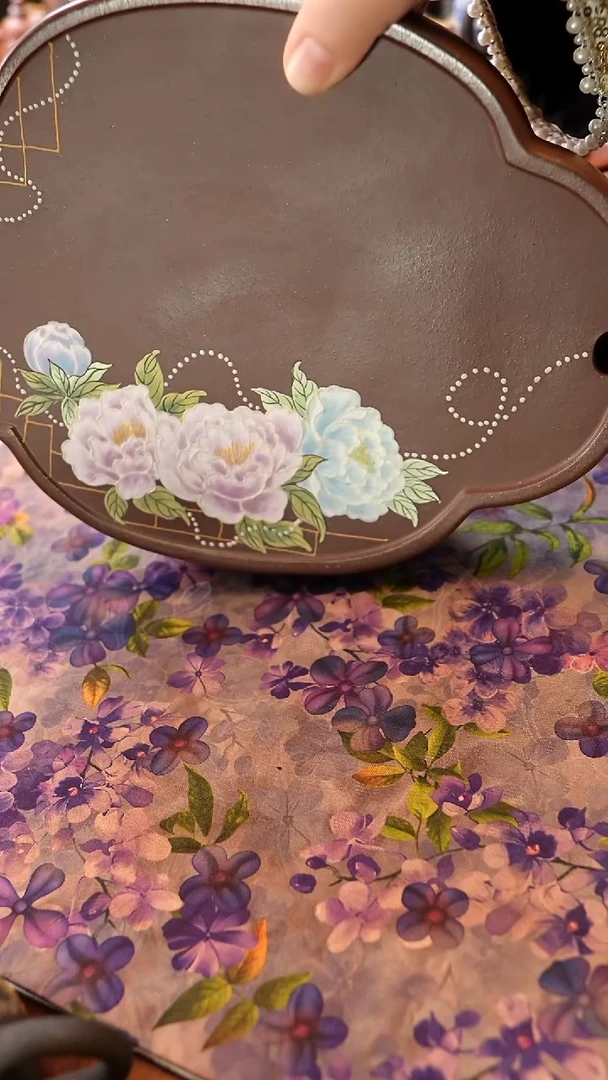 茶壶紫砂紫泥牡丹海棠壶承