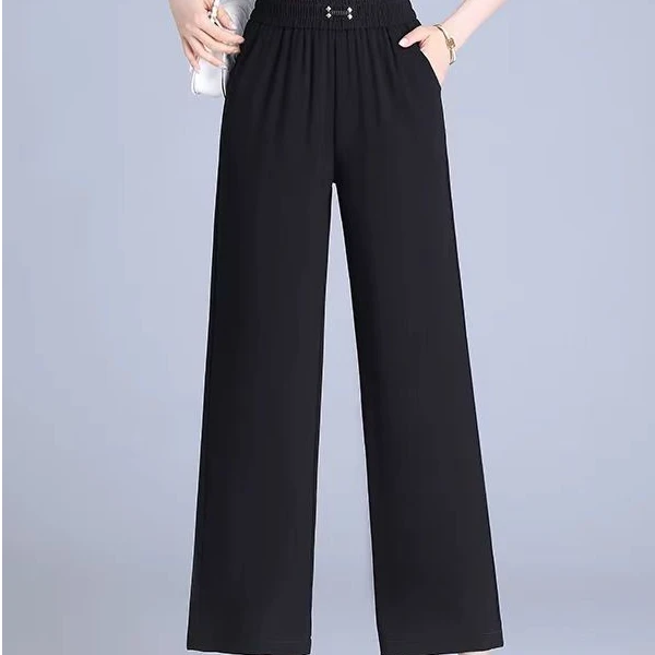 直筒运动西装薄款高腰夏季休闲裤九分裤阔腿裤法兰皱女款