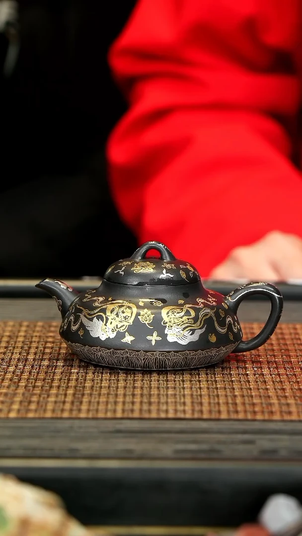 【闪购商品】紫砂茶壶HZ49金银错 敦煌飞天纹